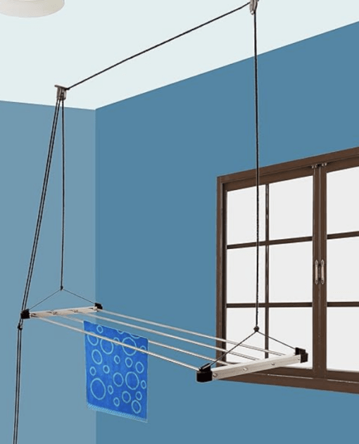 Stainless Steel 4 Pipes Roof/Ceiling Pulley Operated Drying Rack/Cloth Dryer/Clothes Hanger for Balcony/Passage/Bathroom - Image 3
